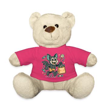 Chauve-souris mignonne d'Halloween avec un sac de friandises - Nounours - rose - Devant