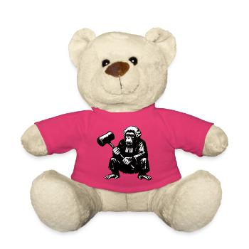 Rebellious monkey judge with hammer - Teddy Bear - pink - Front