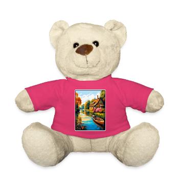 Giethoorn Netherlands Autumn River Travel Poster - Teddy Bear - pink - Front