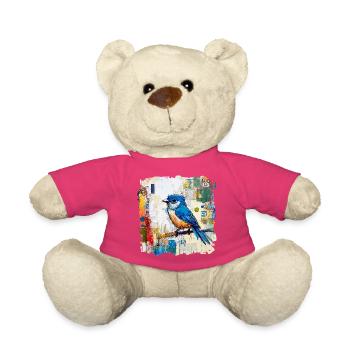 Oiseau bleu dans une mer abstraite de couleurs - Nounours - rose - Devant