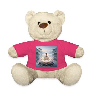 Man meditating on open lotus flower - Teddy Bear - pink - Front