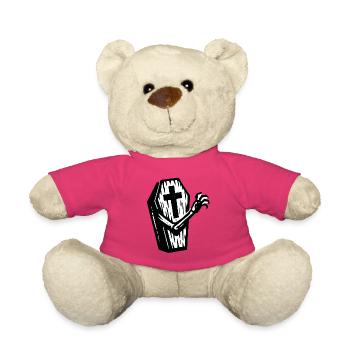 Halloween Coffin | Cross coffin with bone hand - Teddy Bear - pink - Front