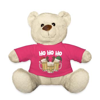 Weihnachtsbier Trio mit Lichtern Ho Ho Ho Bier - Teddy - Pink - Vorne