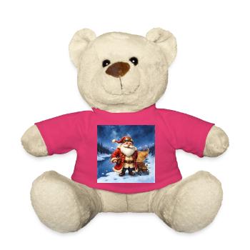 Père Noël vintage sur glace - Nounours - rose - Devant