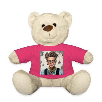 Vintage nerd portrait lunettes emmêlé cheveux animal - Nounours - rose - Devant