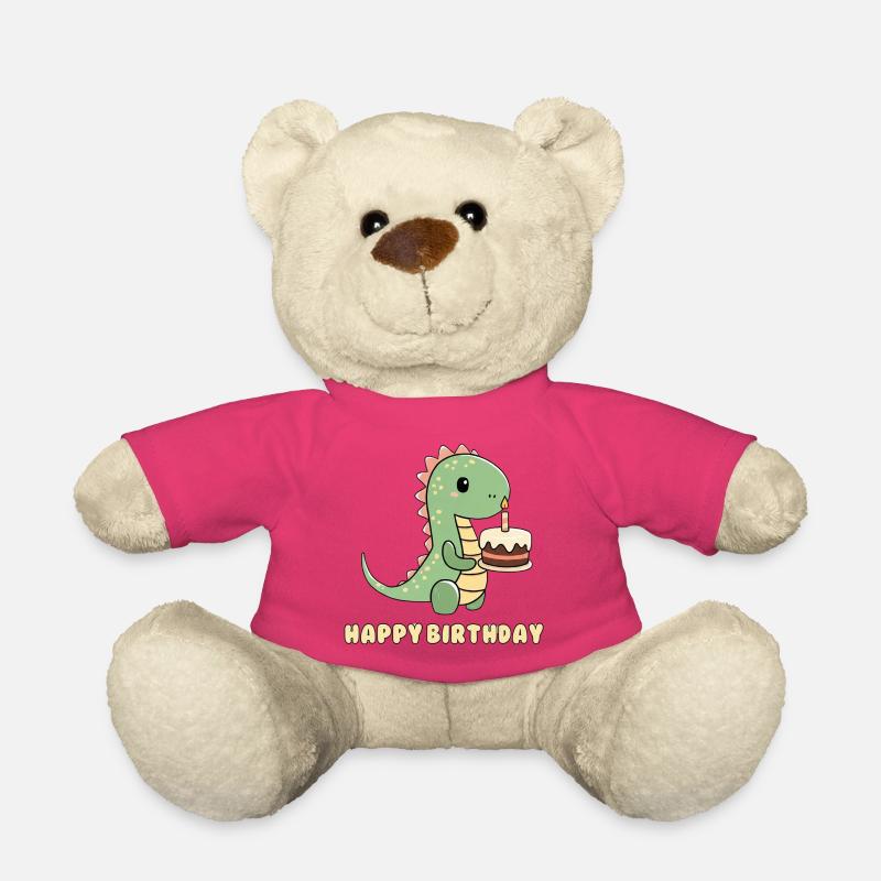 Dino mit einer Geburtstagstorte  - Teddy - Pink