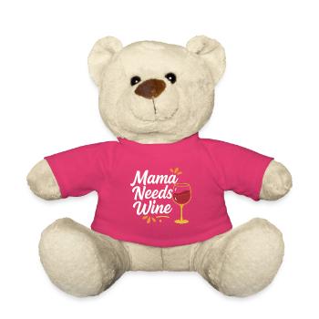 Mama Needs Wine – Lettrage à la main avec verre à vin - Nounours - rose - Devant