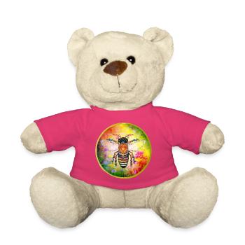 Colorful decorated bee on summer meadow - Teddy Bear - pink - Front