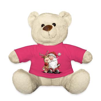 Drôle de Père Noël et ses rennes - Nounours - rose - Devant