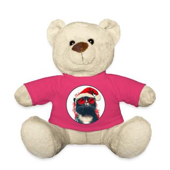 Coole Katze mit Sonnenbrille Weihnachtsmütze - Teddy - Pink - Vorne