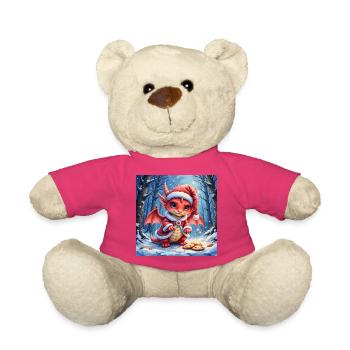 Adorable dragon de Noël dans la forêt enneigée - Nounours - rose - Devant