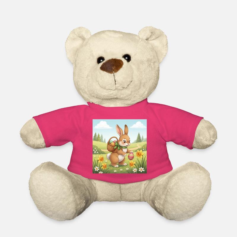 Osterhase mit Korb und Eiern - Teddy - Pink