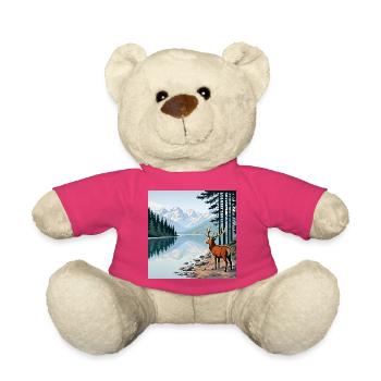Cerfs au lac de montagne - Nounours - rose - Devant