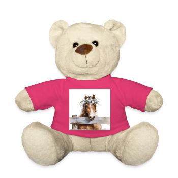 Cheval à couronne florale - Nounours - rose - Devant
