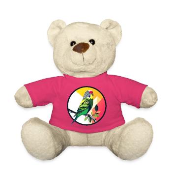 Bunter Wellensittich Papagei auf Ast Kunst Design - Teddy - Pink - Vorne