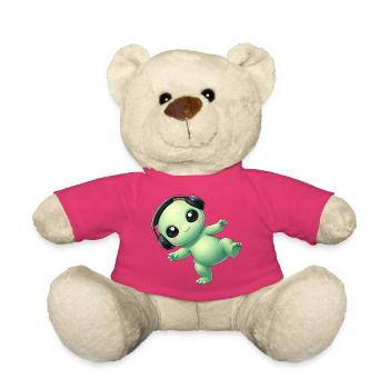 Alien Alien with Headphones Techno Dancing - Teddy Bear - pink - Front