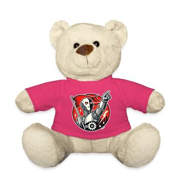 Robot avec drapeau et bras tendu - Nounours - rose - Devant