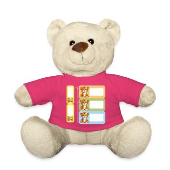 DIY Schulaufkleber Säbelzahntiger 5er Sticker-Set - Teddy - Pink - Vorne