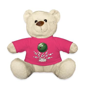Grüne Bowlingkugel trifft Pins - Teddy - Pink - Vorne
