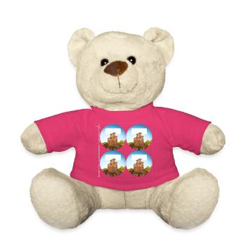 Schulaufkleber rund 4 Namenssticker - Erdmännchen  - Teddy - Pink - Vorne
