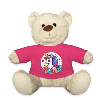 Regenbogen-Einhorn auf bunten Wolken - Teddy - Pink - Vorne