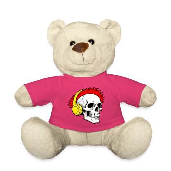 Punk-Totenkopf mit Kopfhörern & rotem Irokesen-Sti - Teddy - Pink - Vorne