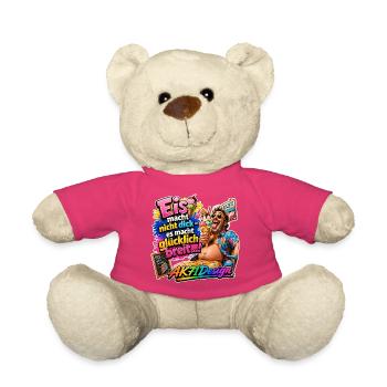 Eis macht glücklich breit – Lustiger Eis Spruch - Teddy - Pink - Vorne
