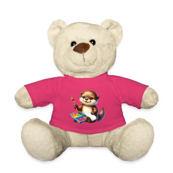 Little cartoon otter with brush and color palette - Teddy Bear - pink - Front