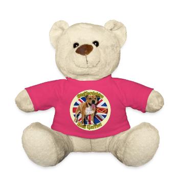 Red Staffie on English Flag Background - 014 - Teddy Bear - pink - Front