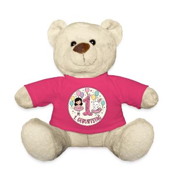 Erstes Geburtstagsposter Ballerina & Hase - Teddy - Pink - Vorne