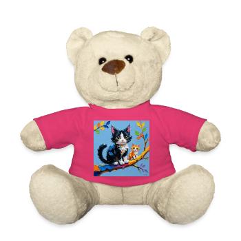 Katzen auf bunten Ästen gemalt - Teddy - Pink - Vorne
