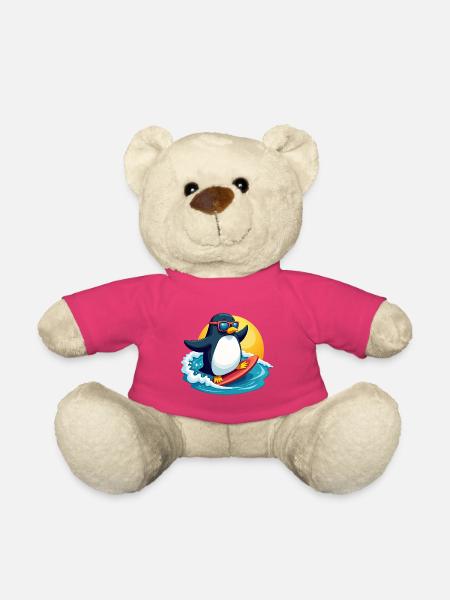 Cool Surfing Penguin Summer Beach Design - Teddy - Pink