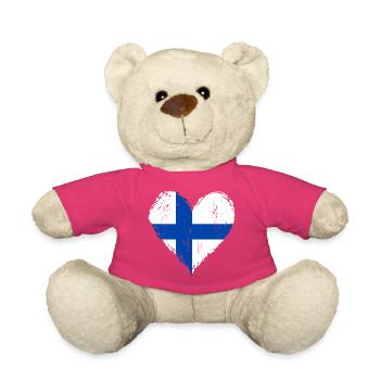 Finnland Herzflagge Grunge - Teddy - Pink - Vorne