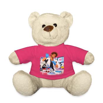 Wissenschaftler lächelt im farbenfrohen Labor - Teddy - Pink - Vorne