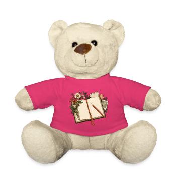 Journaling - Notizbuch mit Blumen und Bleistift - Teddy - Pink - Vorne