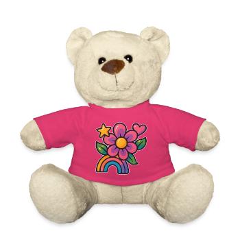 Bunte Blumen- und Regenbogen-Illustration  - Teddy - Pink - Vorne
