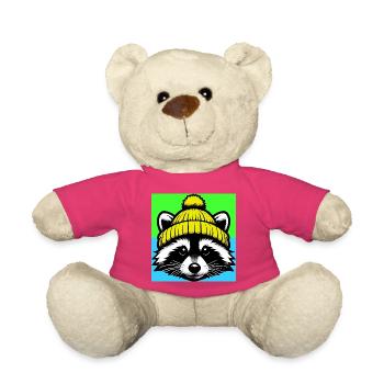 Raccoon with a wool cap - Teddy Bear - pink - Front