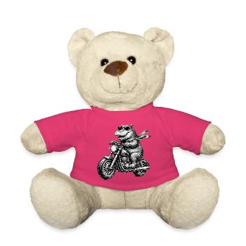 Krokodil auf Motorrad Schwarzweiß - Teddy - Pink - Vorne