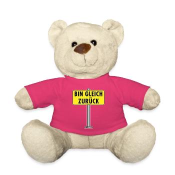 Bin Gleich Zurück Schild - Teddy - Pink - Vorne