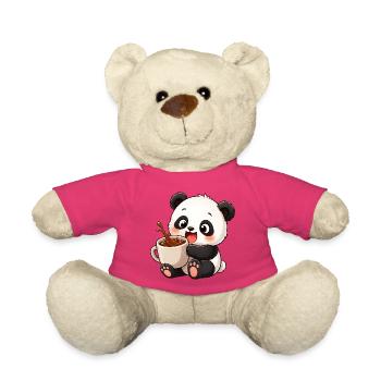 Süßer Panda Kaffeetrinker Kaffeeliebhaber Cartoon - Teddy - Pink - Vorne