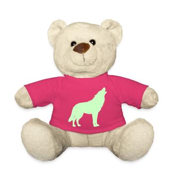 Silhouette de loup vert néon - Nounours - rose - Devant
