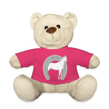 An Abbayan horse in an upturned horseshoe - Teddy Bear - pink - Front