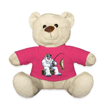 Fröhlicher Yeti beim Angeln – Lustiges Outdoor Mot - Teddy - Pink - Vorne