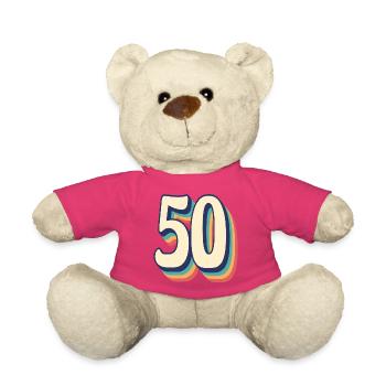 Vintage rétro T Shirt numéro 50 Fify - Nounours - rose - Devant