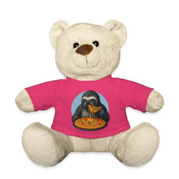 Cute Sloth Pizza Italian Food - Teddy Bear - pink - Front