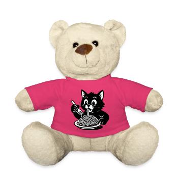 Le chat mange des spaghettis Mème - Nounours - rose - Devant