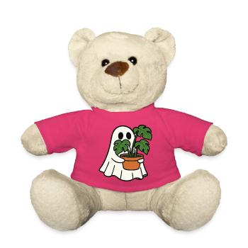 Fantôme mignon avec plante Monstera - Nounours - rose - Devant