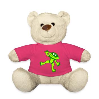 Frog Toad Dancing Funny Silly Naughty Waving Comic - Teddy Bear - pink - Front