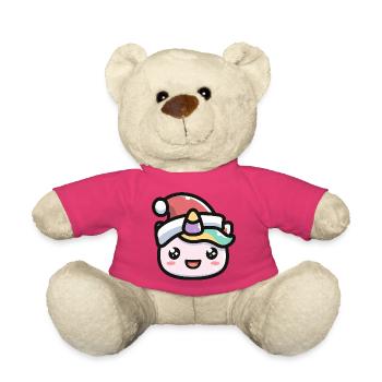 Kawaii Einhorn Gesicht Weihnachtsmütze	 - Teddy - Pink - Vorne