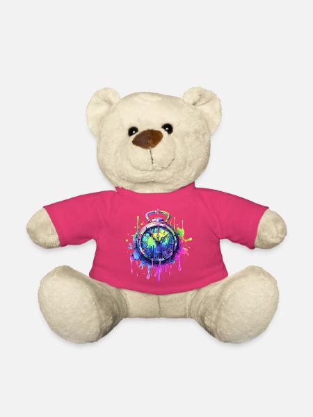 Bunte Uhr mit Farbspritzern - Teddy - Pink